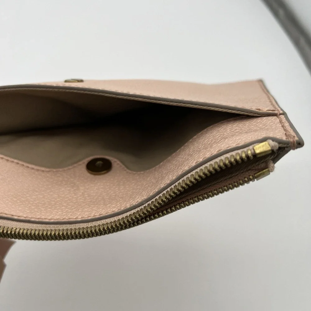 J.Crew Signet Large Leather‎ Pouch Wallet Cream Pink 8x6